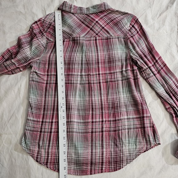 New Maurices Plaid Flannel Shirt Button-Up Maroon Pink Sage Women's M - Picture 3 of 4